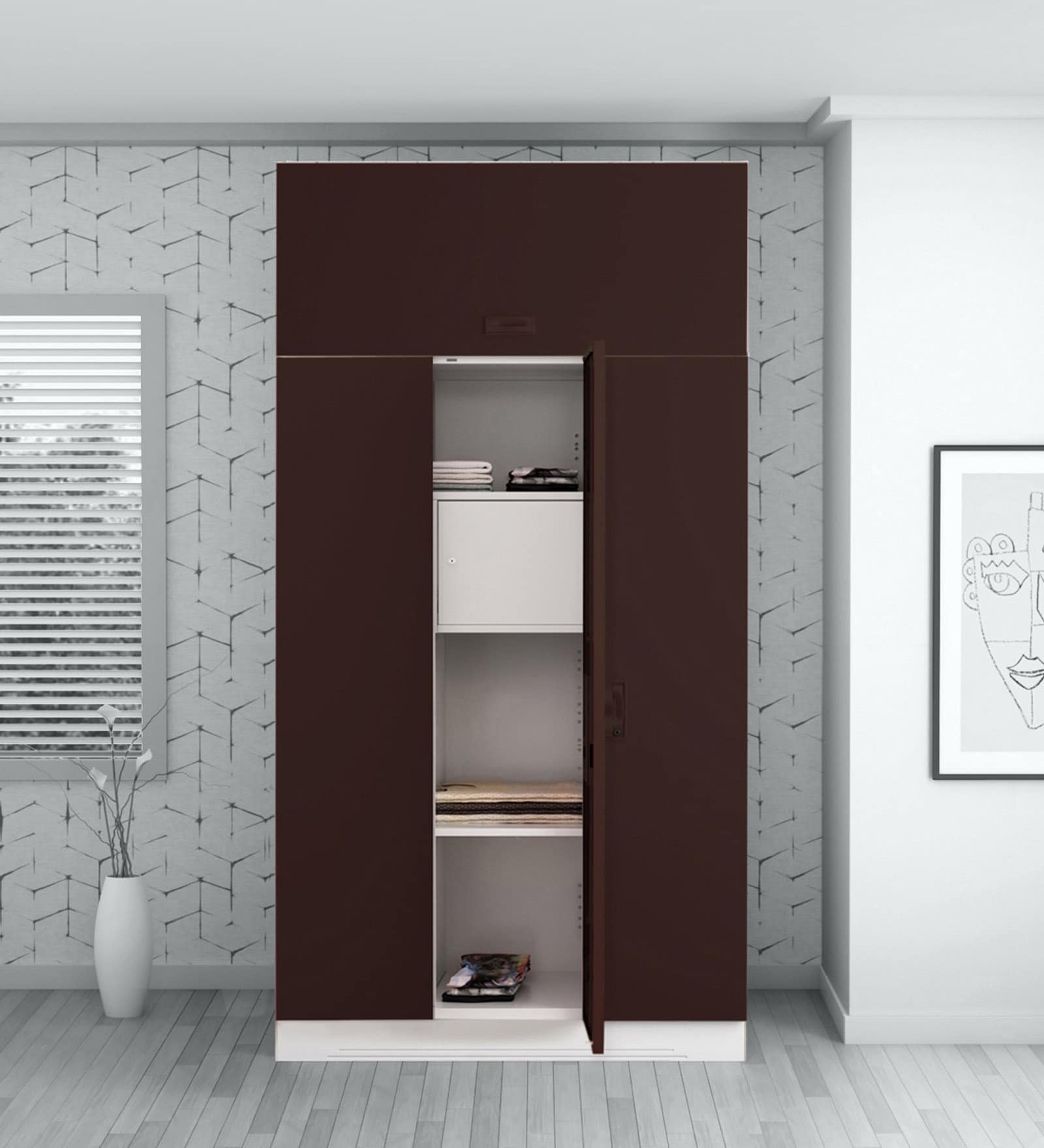 Slimline 3 Door Almirah in Russet Colour Slimline 3 Door Almirah in Russet Colour