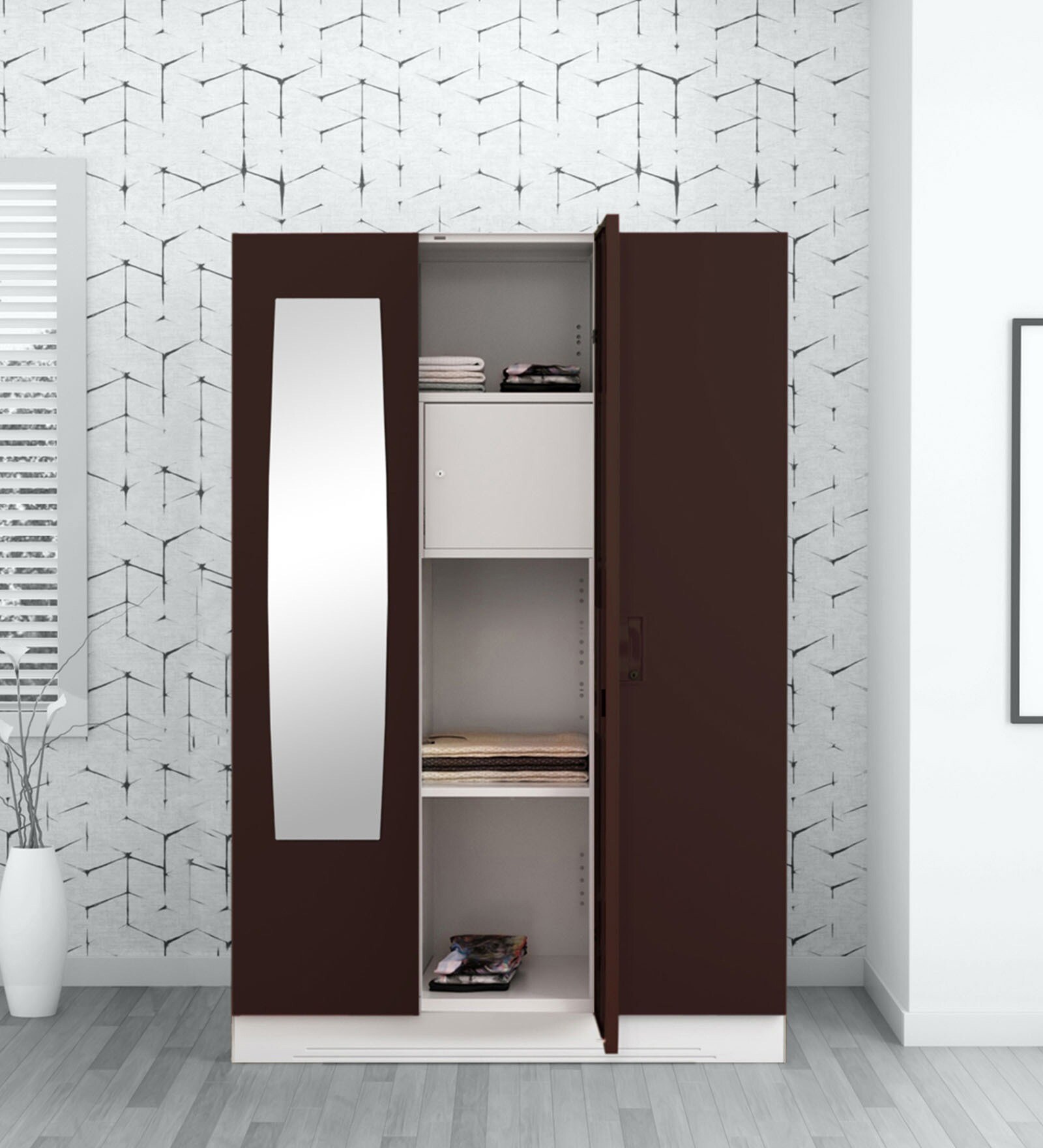 Slimline 3 Door Almirah in Russet Colour