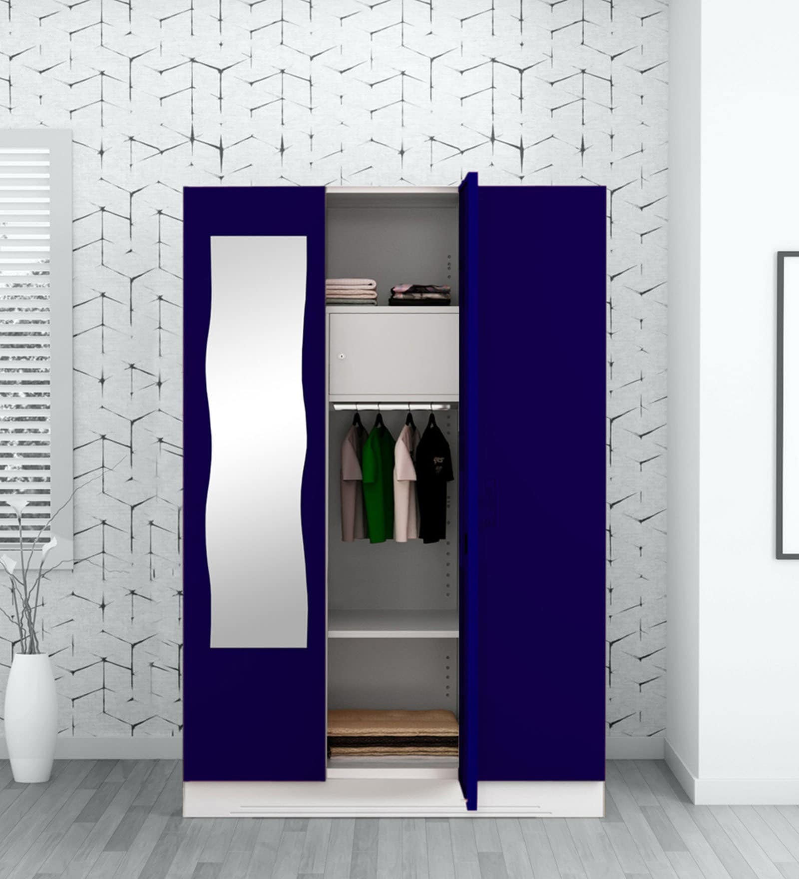 Slimline 3 Door Almirah in Textured Ultra Marine Blue Colour