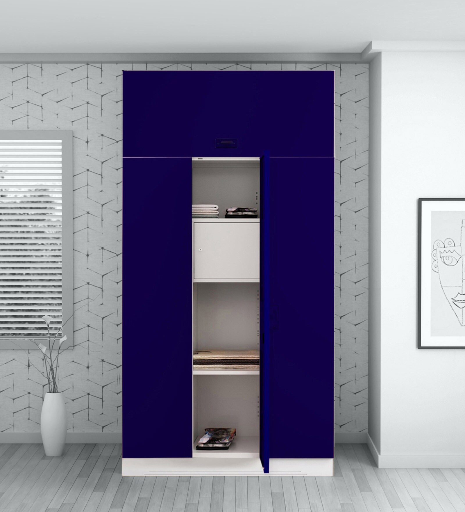 Slimline 3 Door Almirah in Textured Ultra Marine Blue Colour
