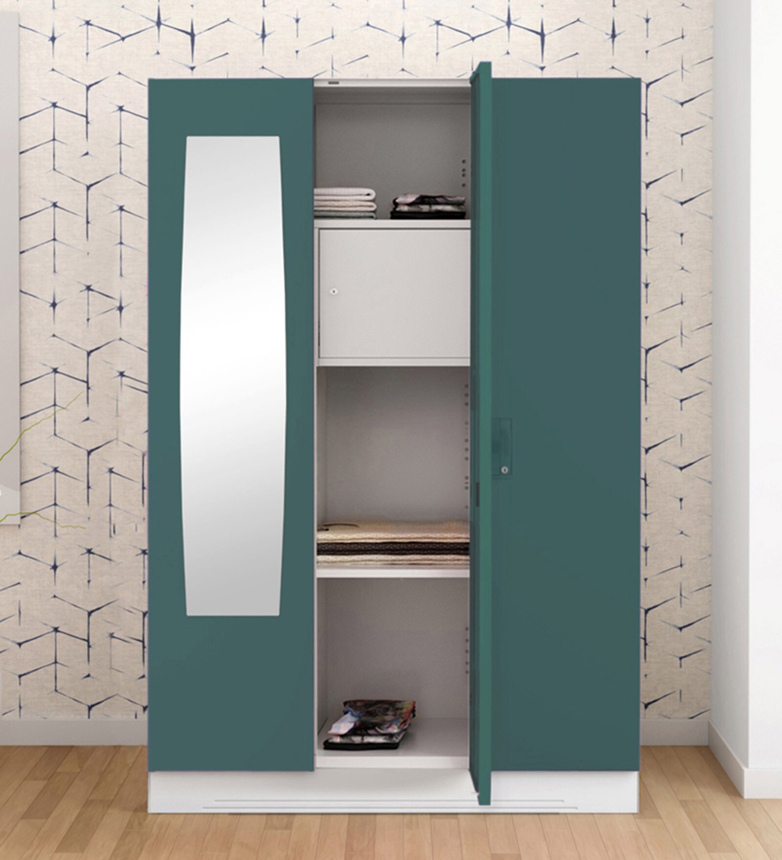 Slimline 3 Door M1 Steel Almirah in Textured Sea Pine Colour