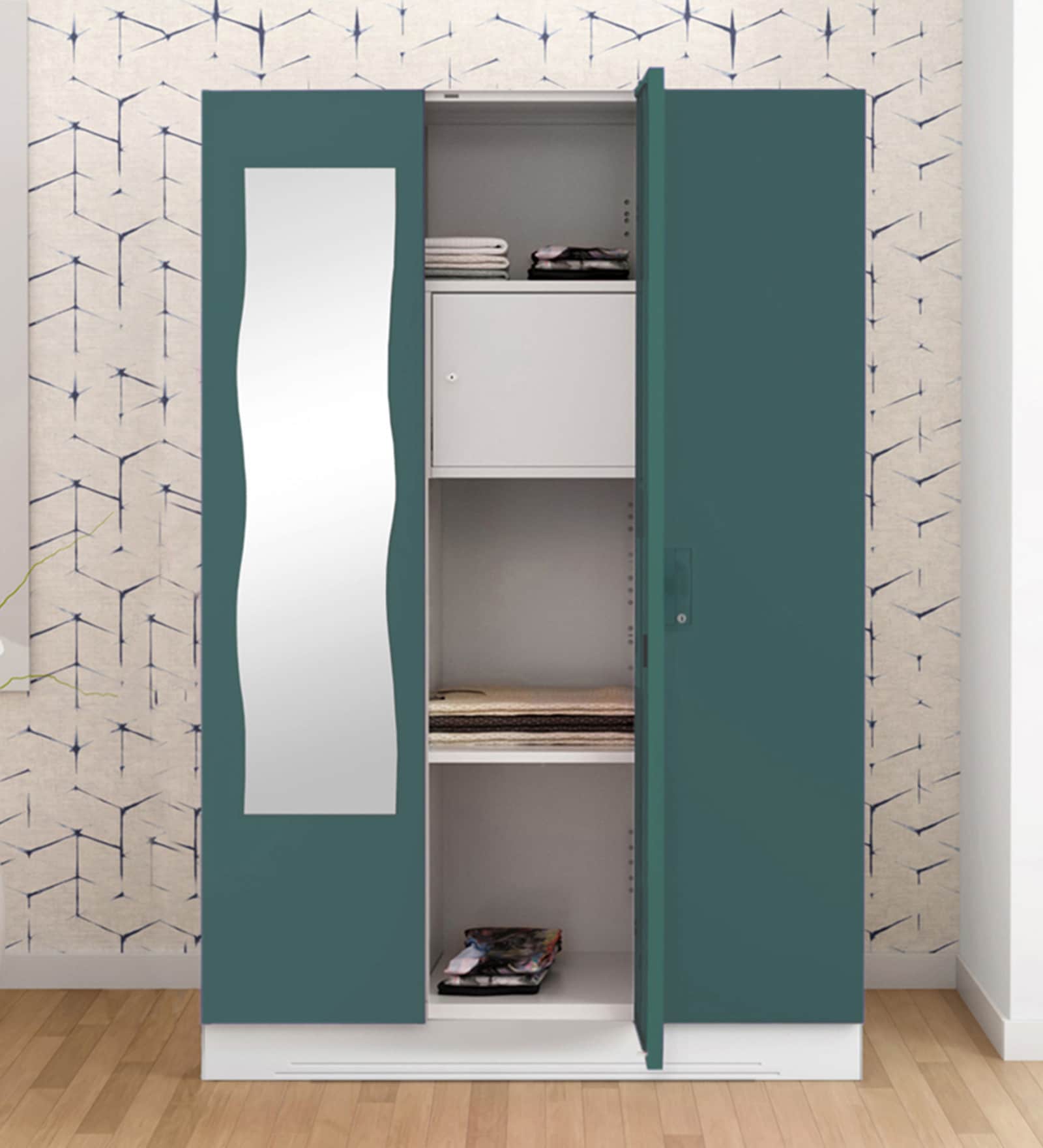 Slimline 3 Door M4 Steel Almirah in Textured Sea Pine Colour