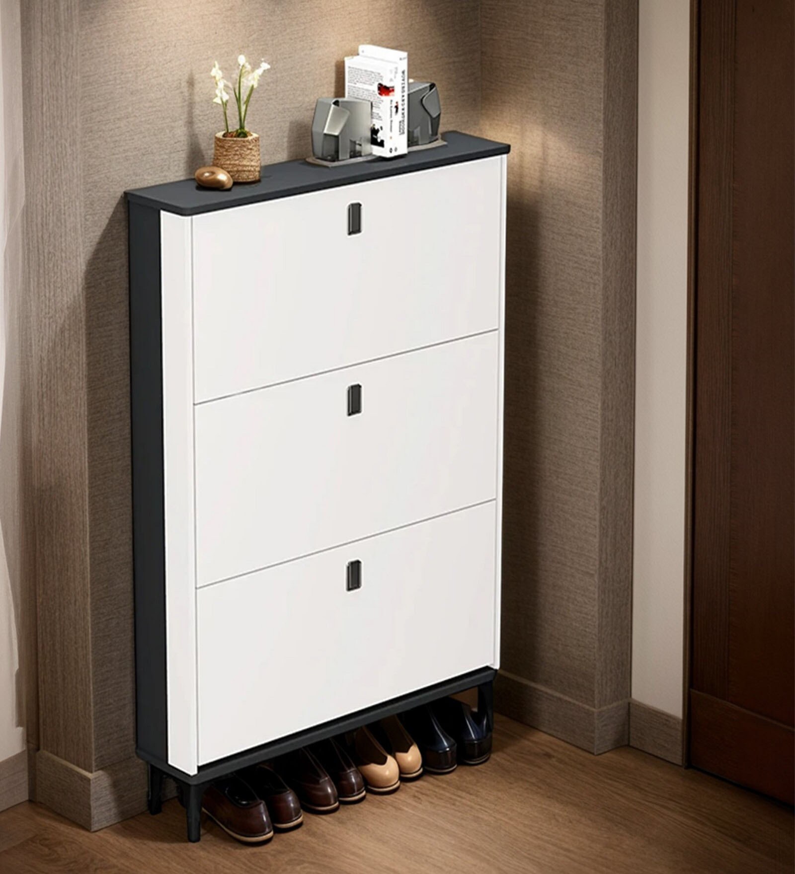 Slimline 3 Drawer Shoe Cabinet Footwear Stand Organizer