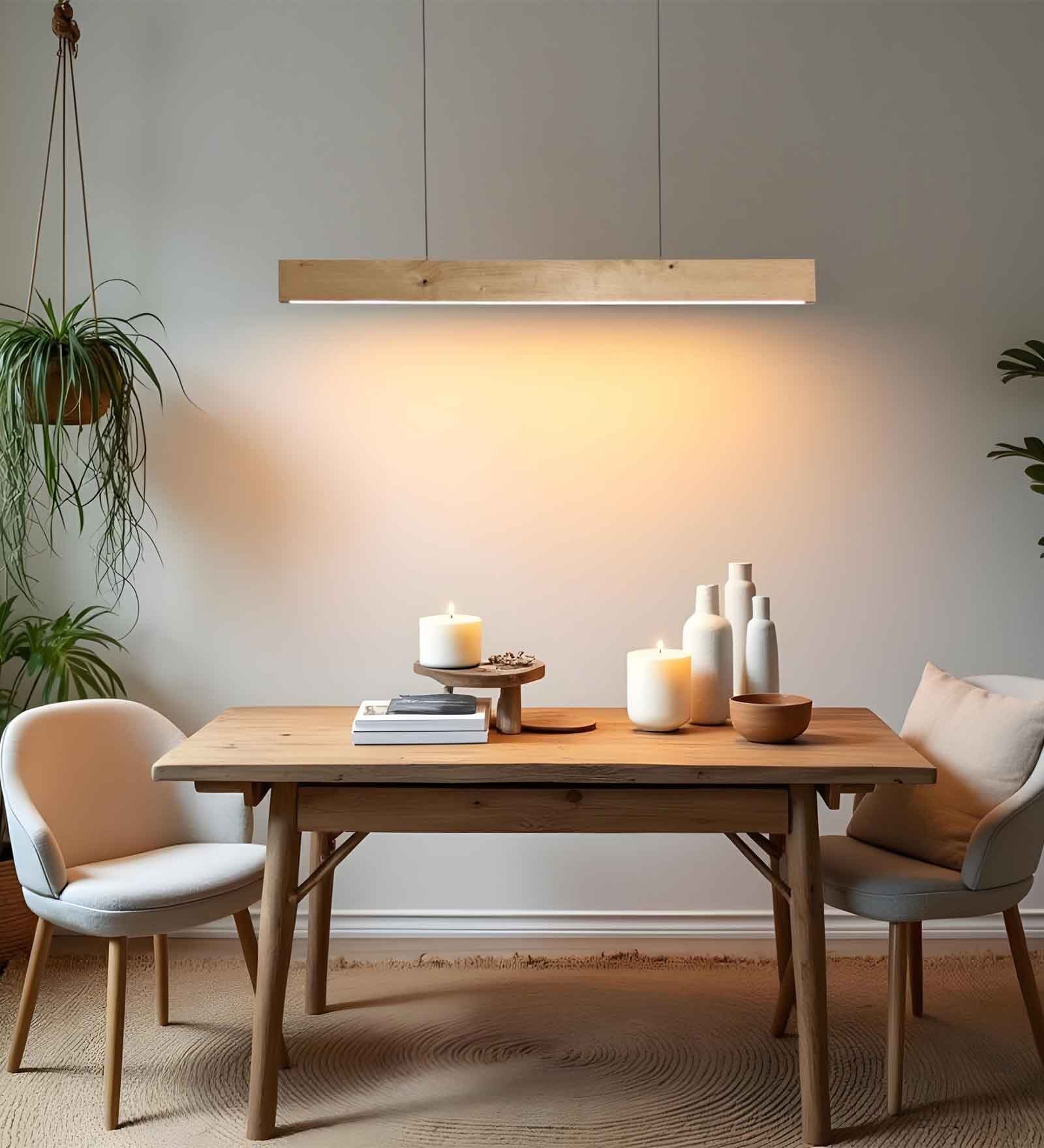 Slimline 36 Beige Solid Wood Linear LED Hanging Light