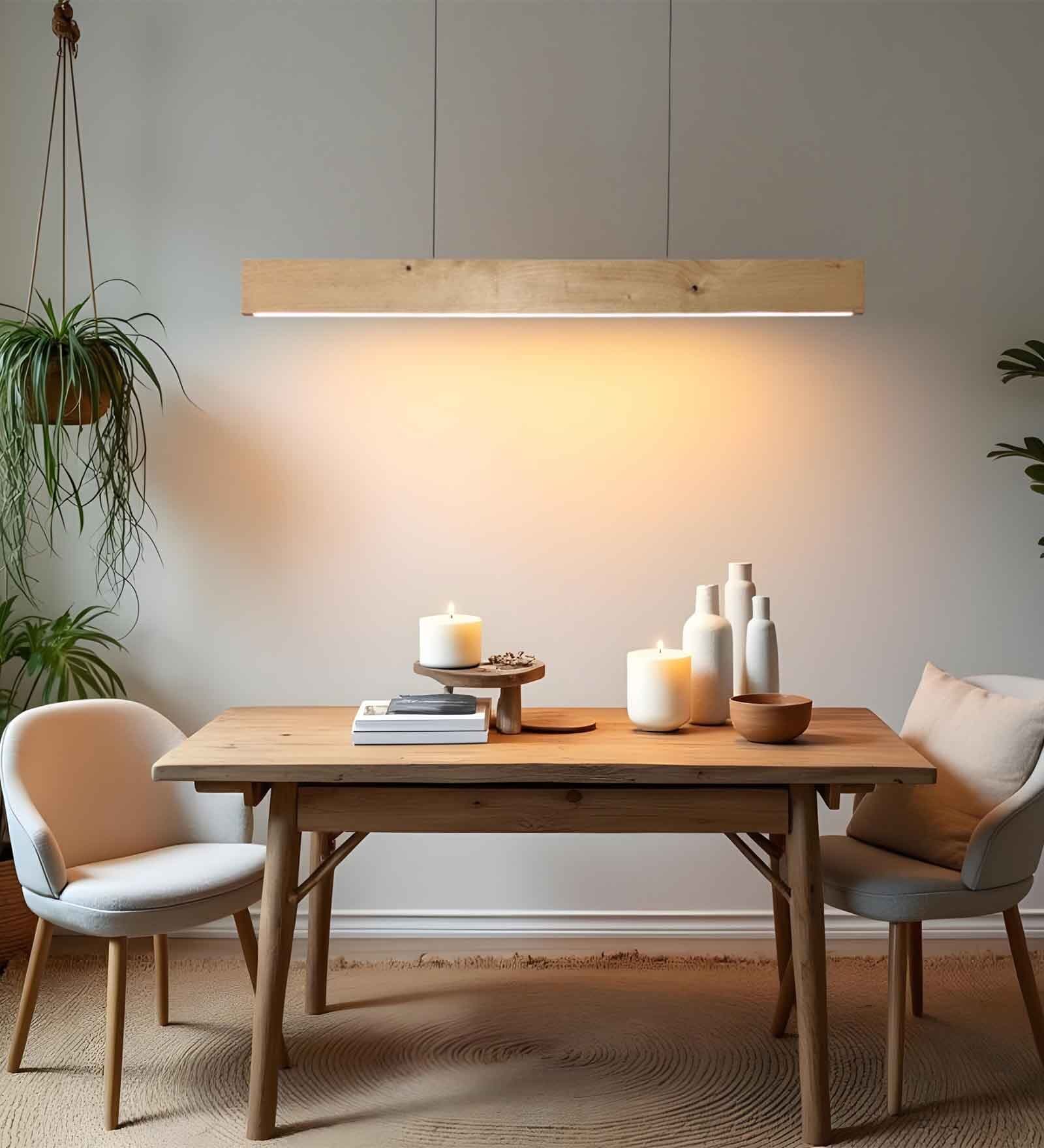 Slimline 48 Beige Solid Wood Linear LED Hanging Light