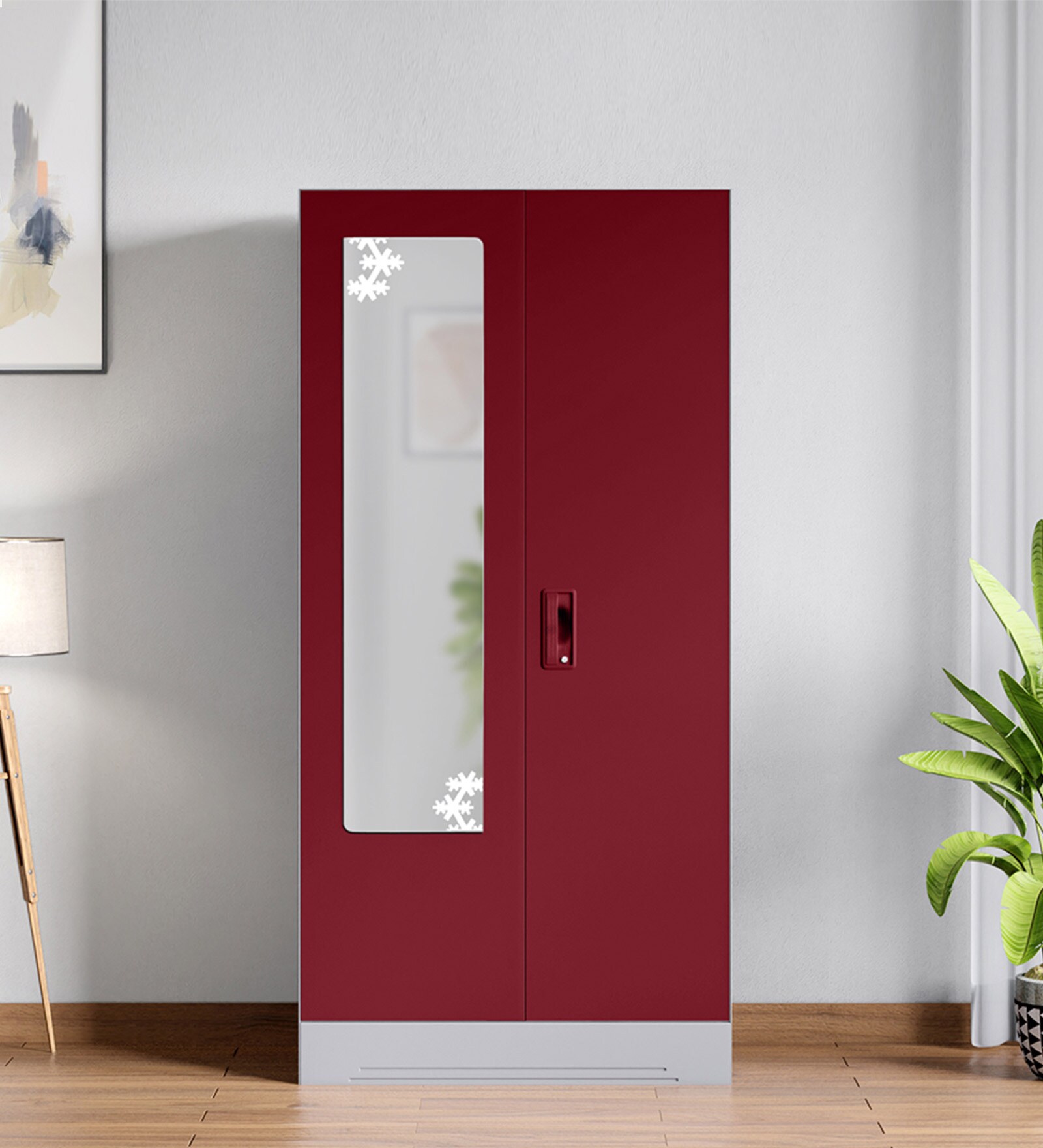 Slimline M2 Steel 2 Door Almirah in Textured Carmine Red Colour With Locker & Drawer