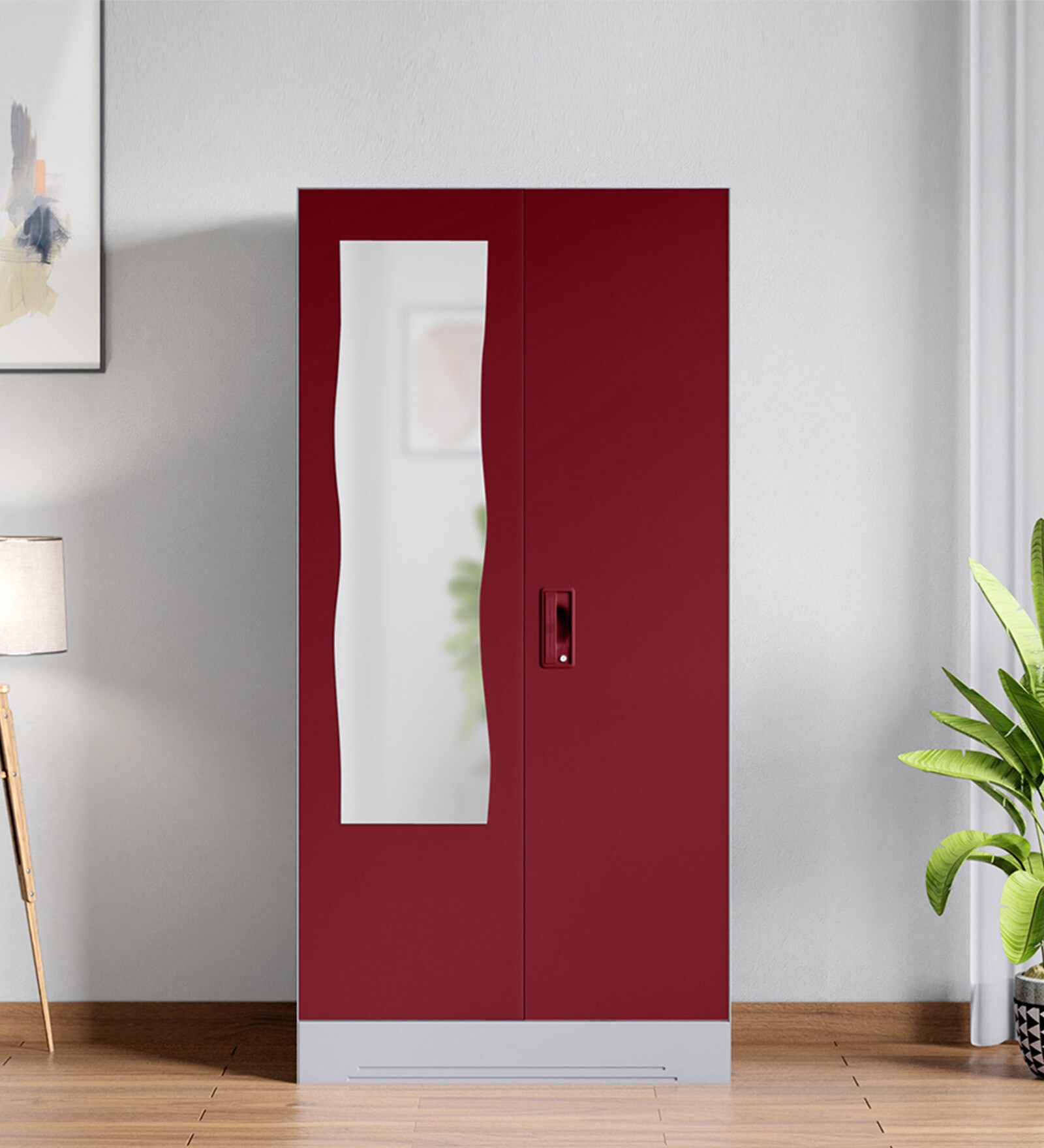 Slimline M4 Steel 2 Door Almirah in Textured Carmine Red Colour