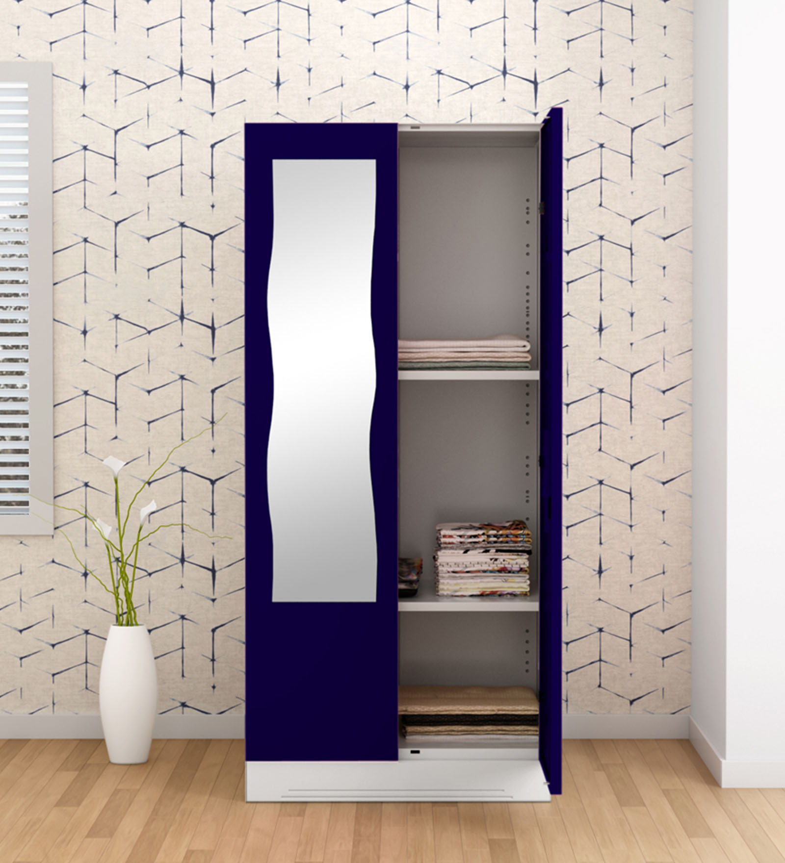 Slimline 2 Door Almirah (with Mirror) in Textured Ultra Marine Blue Colour Slimline 2 Door Almirah (with Mirror) in Textured Ultra Marine Blue Colour