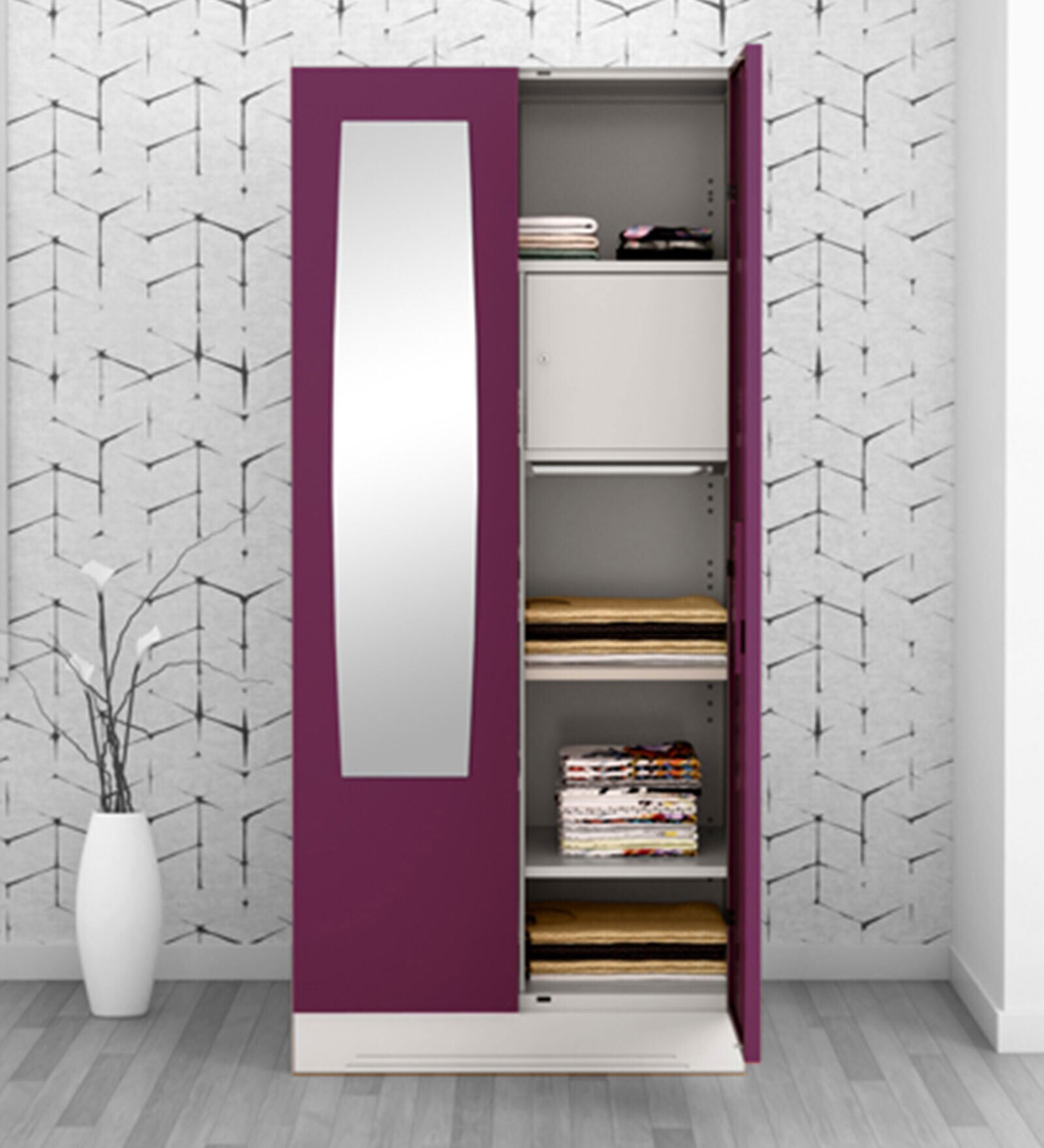 Slimline Metal 2 Door Almirah in Textured Purple & Grey Colour Slimline Metal 2 Door Almirah in Textured Purple & Grey Colour
