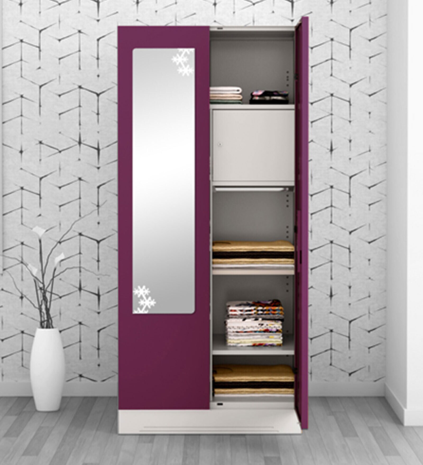 Buy Slimline Metal 2 Door Almirah in Textured Purple & Grey Colour at