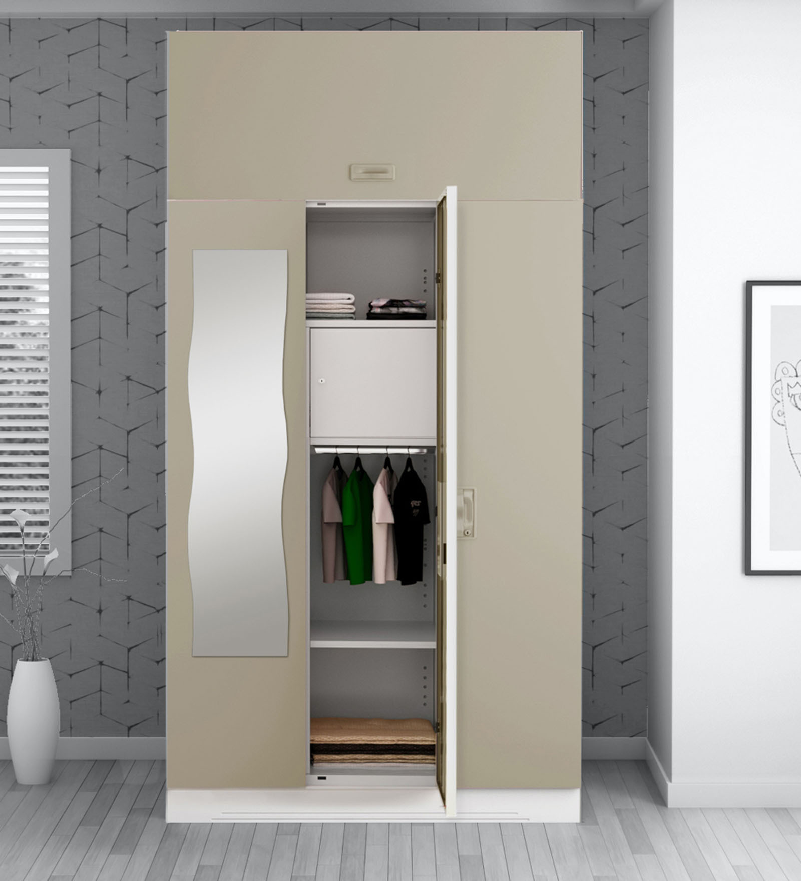 Slimline Metal 3 Door Almirah in Royal Ivory Colour