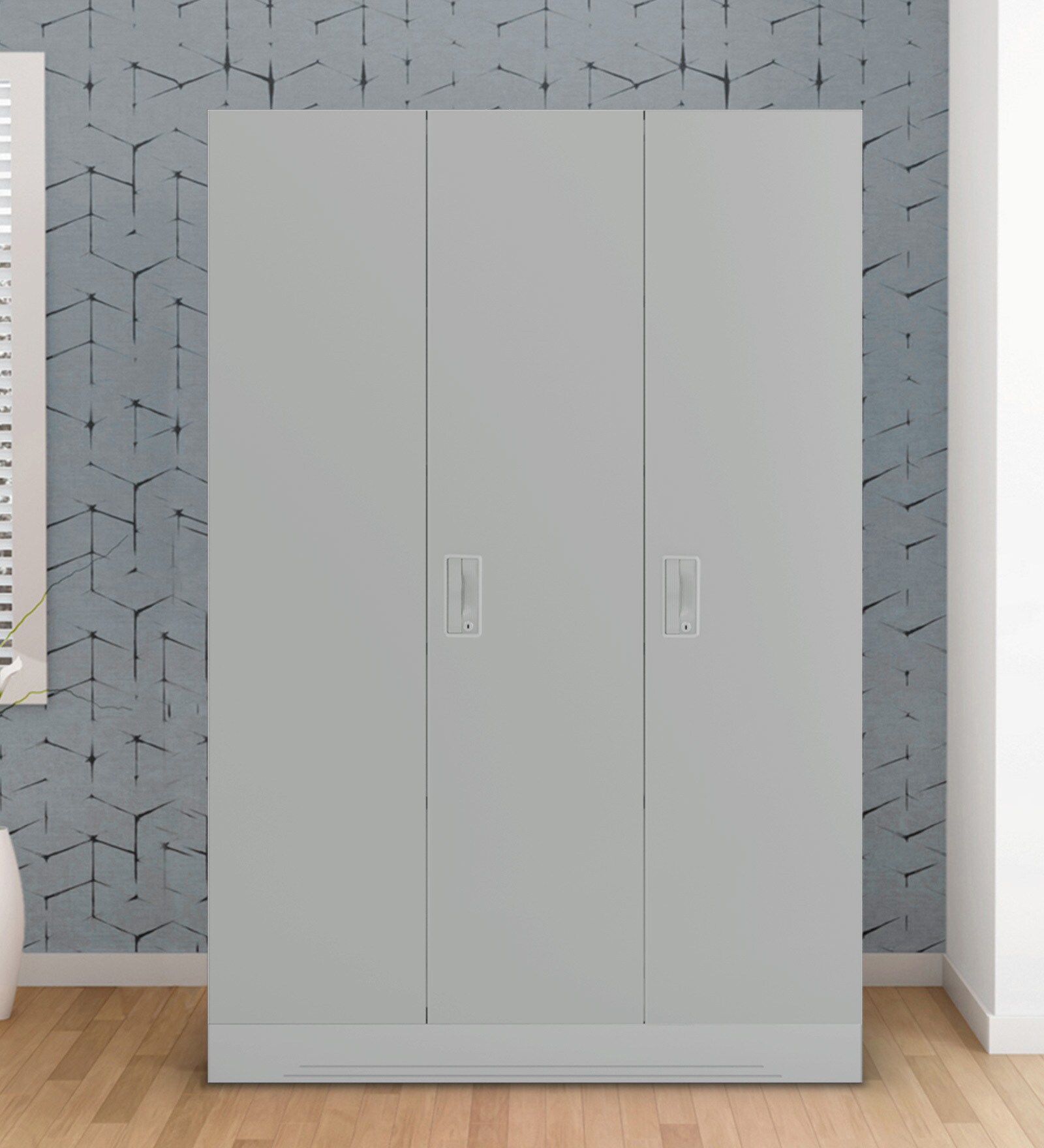 Slimline Metal 3 Door Almirah in Royal Ivory Finish with locker & hanger