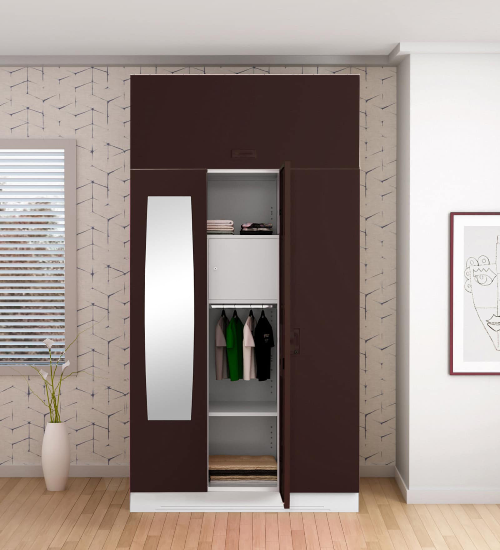 Slimline Metal 3 Door Almirah in Russet Colour Slimline Metal 3 Door Almirah in Russet Colour