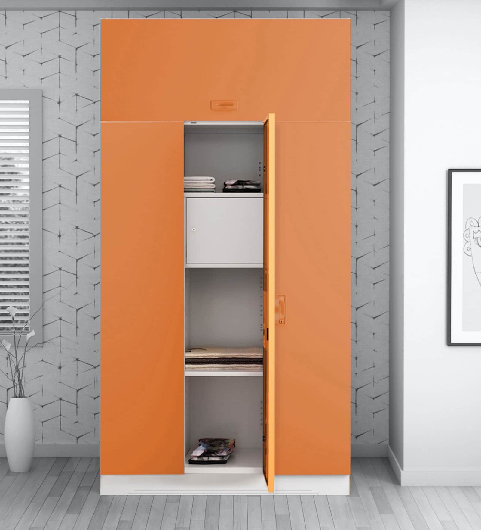 Slimline Metal 3 Door Almirah in Textured Marigold Colour Slimline Metal 3 Door Almirah in Textured Marigold Colour