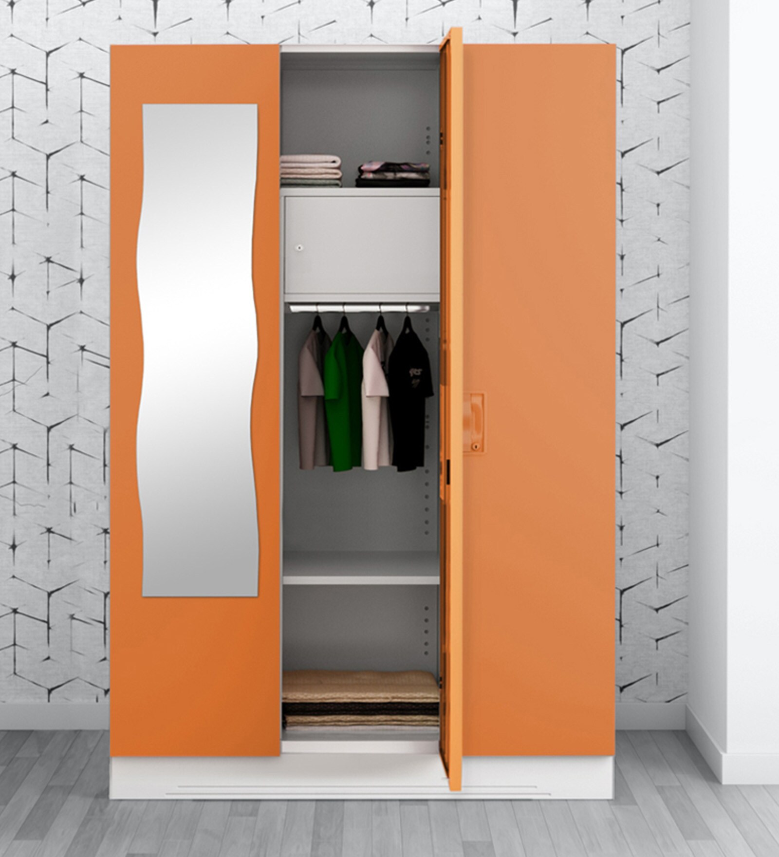 Slimline Metal 3 Door Almirah in Textured Marigold Colour Slimline Metal 3 Door Almirah in Textured Marigold Colour
