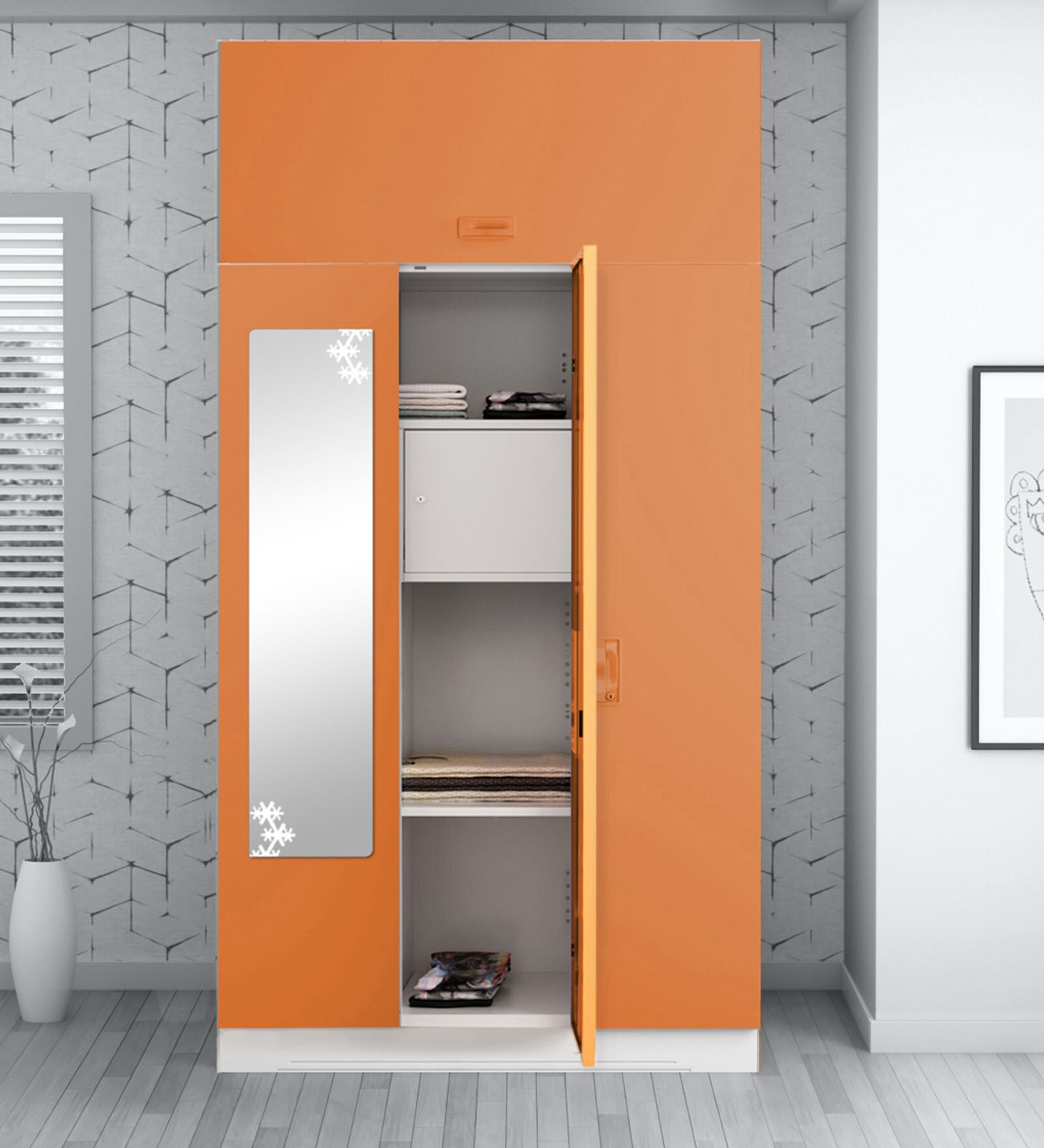Slimline Metal 3 Door Almirah in Textured Marigold Colour