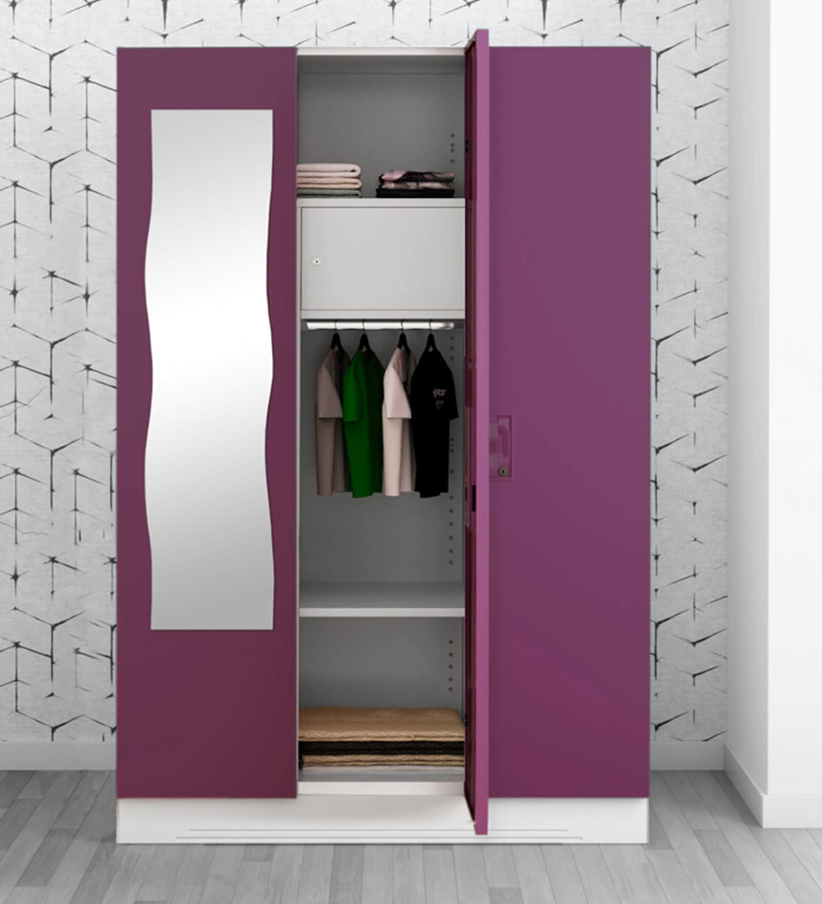 Slimline Metal 3 Door Almirah in Textured Purple Colour Slimline Metal 3 Door Almirah in Textured Purple Colour