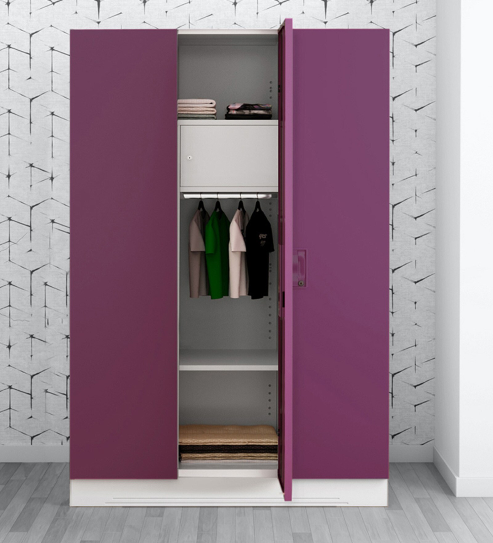 Slimline Metal 3 Door Almirah in Textured Purple Colour