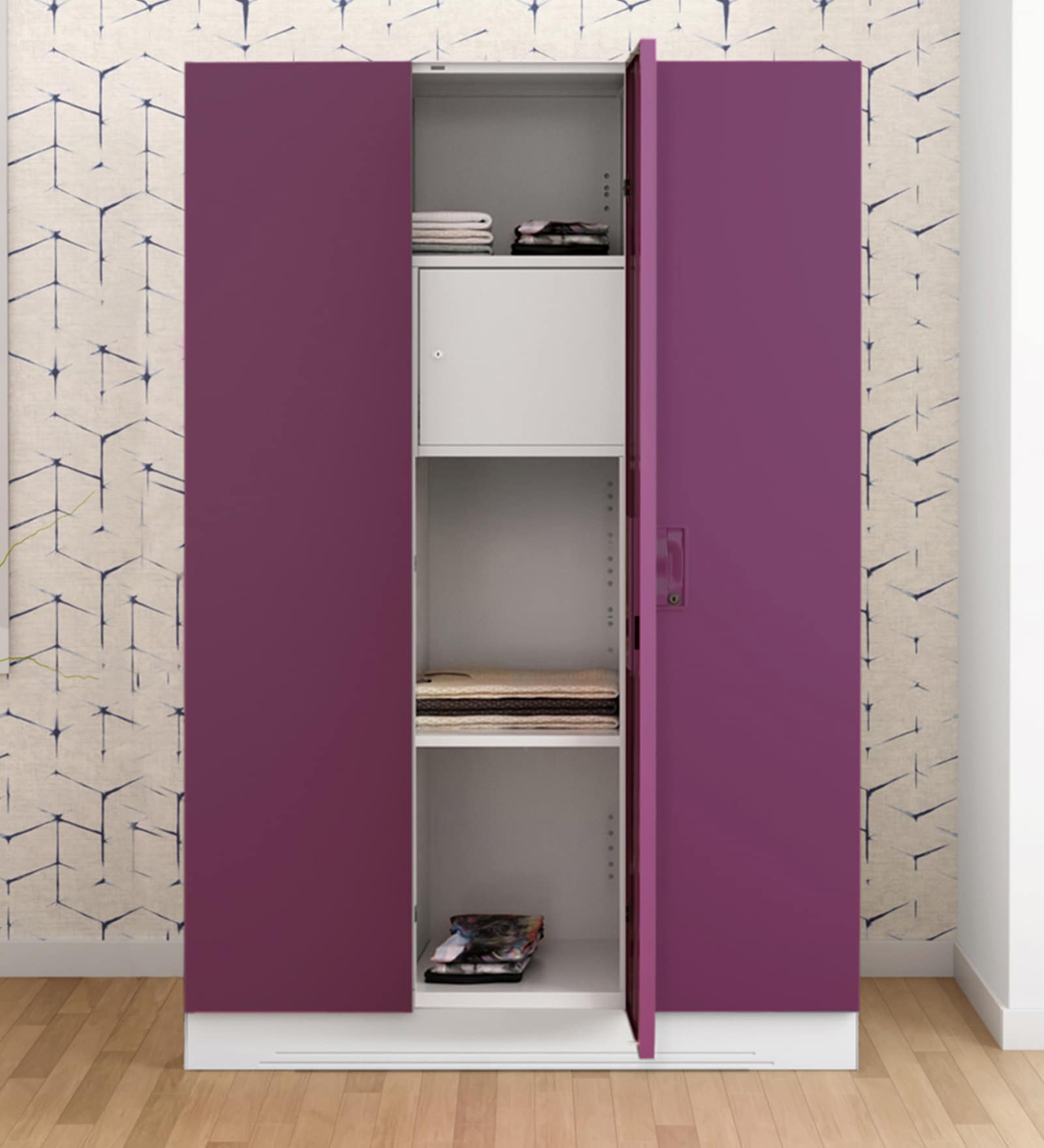 Slimline Metal 3 Door Almirah in Textured Purple Finish