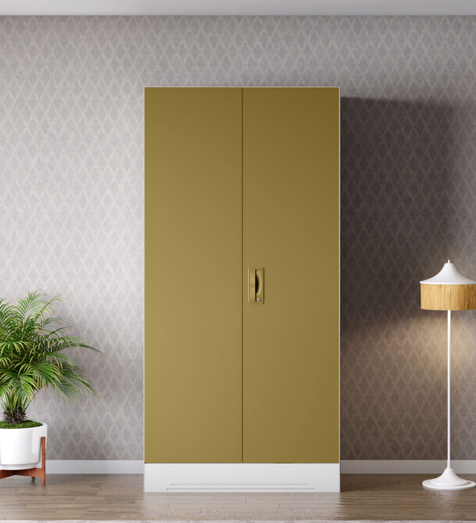 Slimline Steel 2 Door Wardrobe In Amber Green Matte Colour