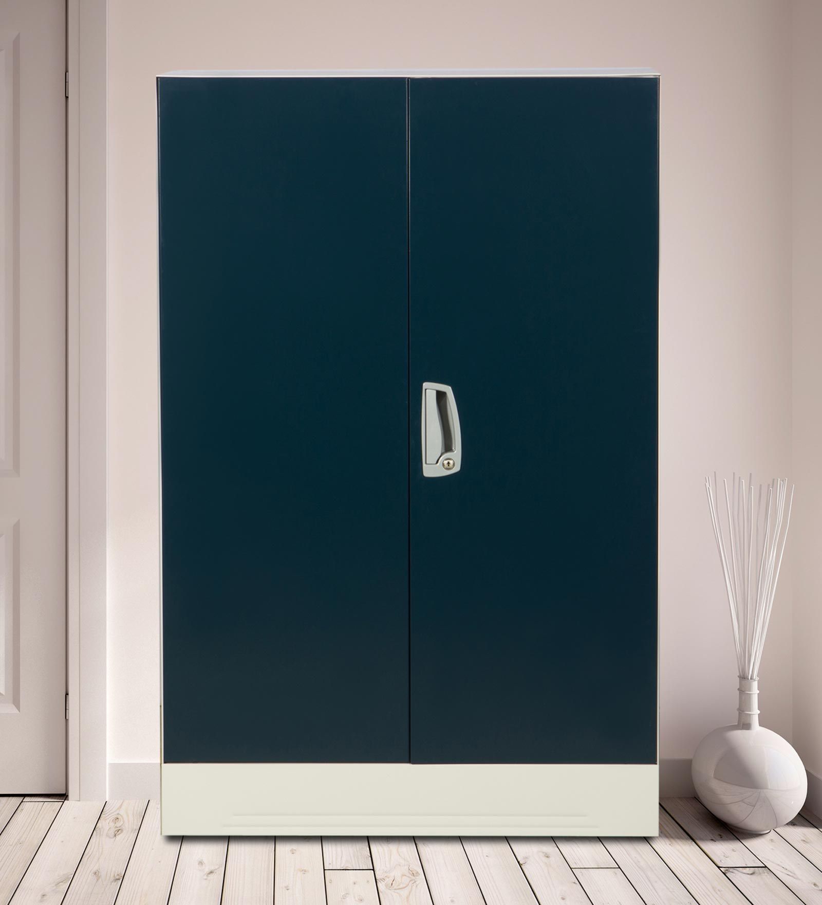 Slimline 2 Door Wardrobe with Locker in Pacific Blue Colour