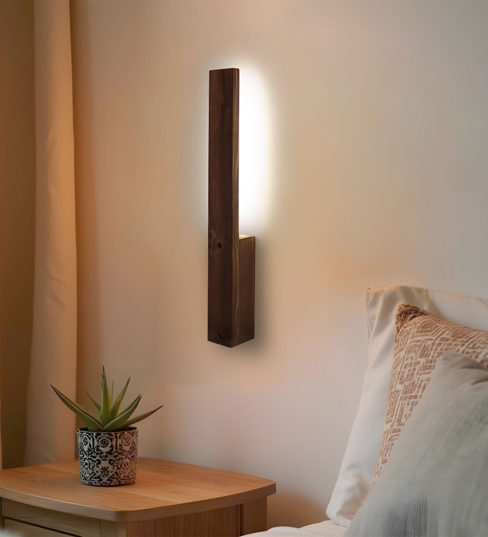 Slimline Wooden LED Wall Flush Mount Light (Brown)