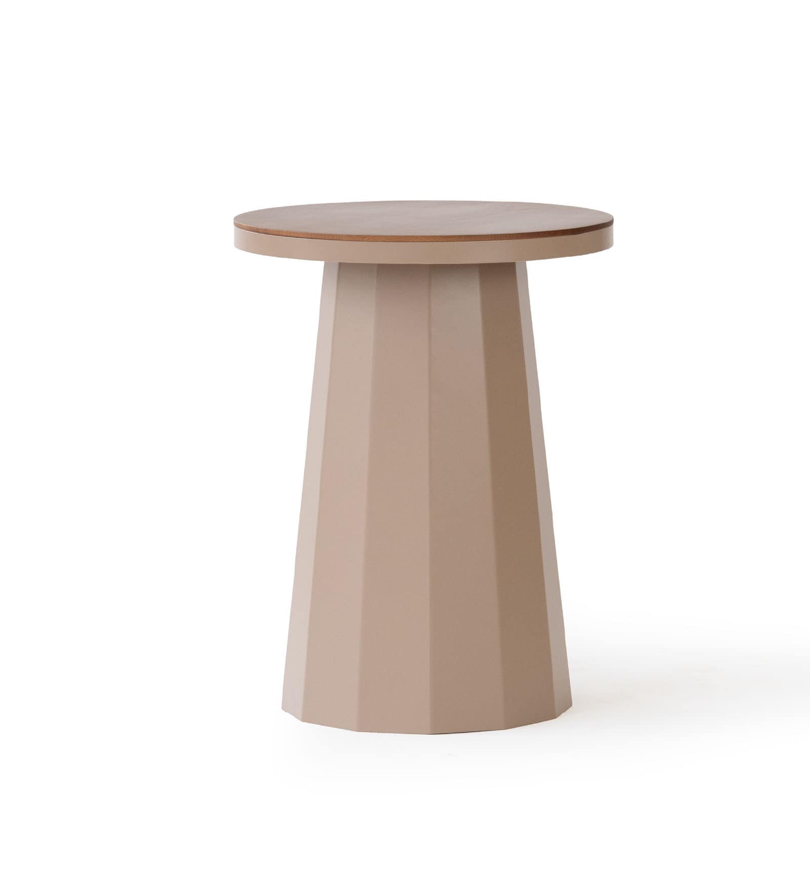 Slip Metal Side Table in Dusty Beige & Exotic Teak Finish