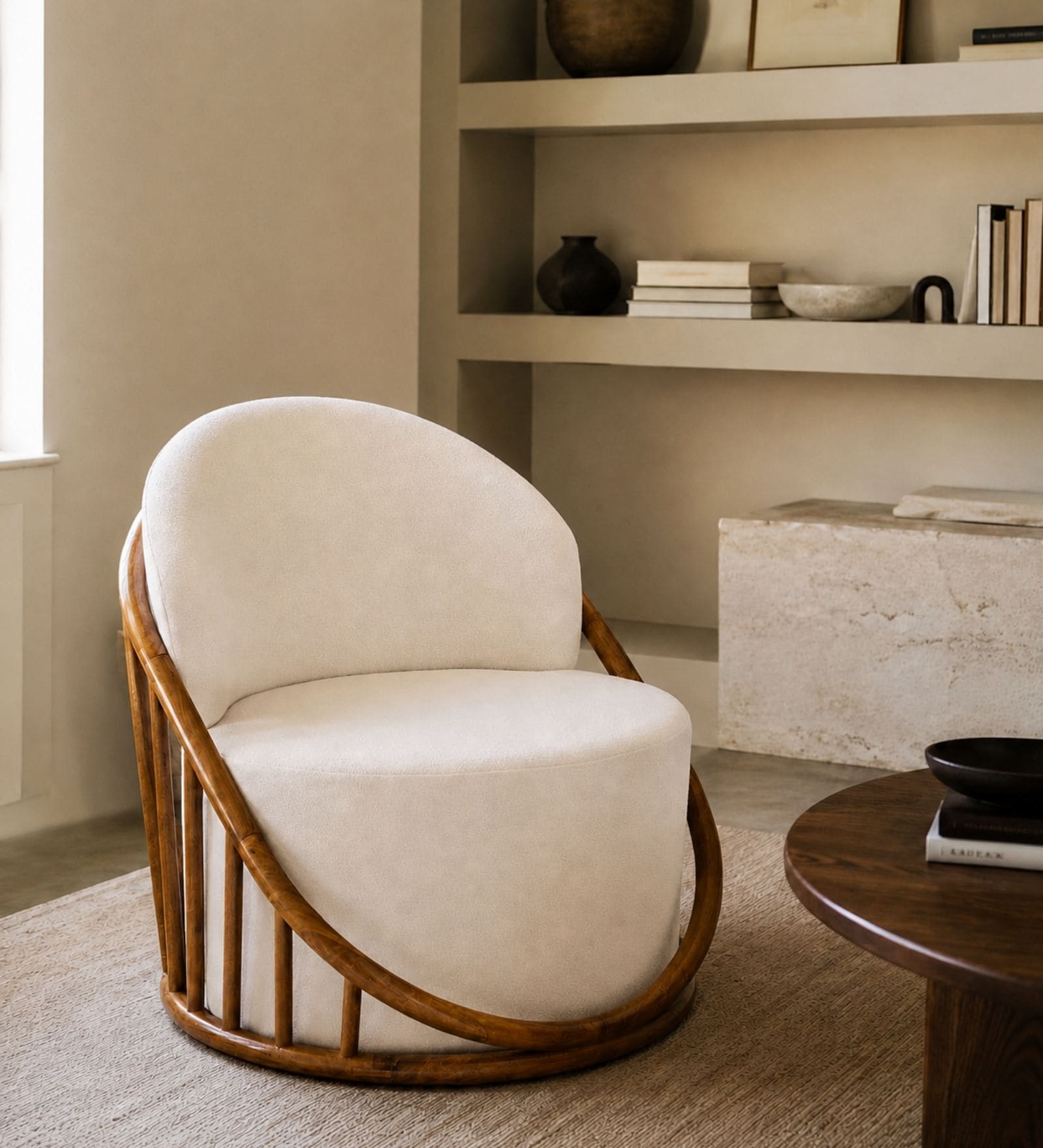 Sloan Plush Boucle Armchair In Ivory Color