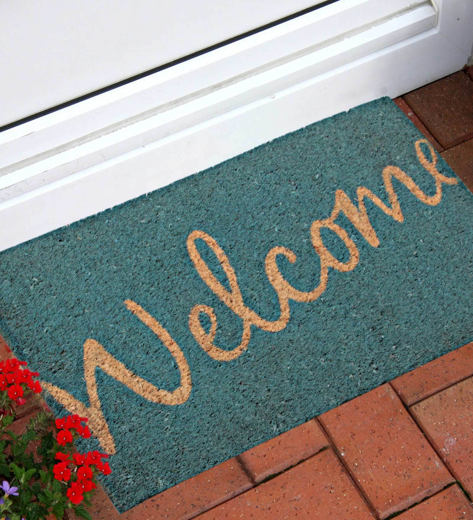 Blue Coir Slogan Pattern 24X16 Inch Stain Resistant Door Mat