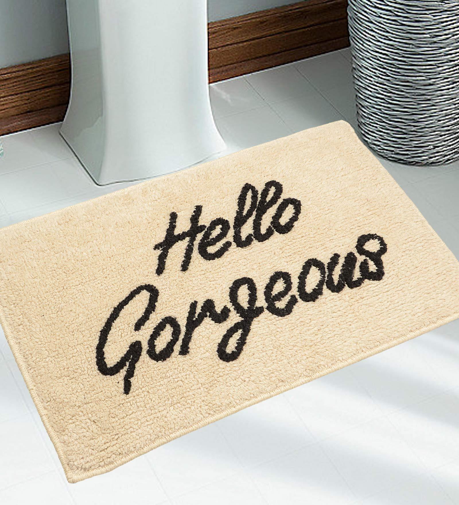 Cream Slogan  Cotton 30x18 Inches Max Absorbant Bath Mat