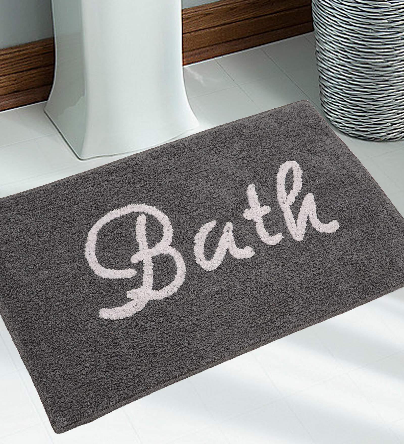 Grey Slogan  Cotton 30x18 Inches Max Absorbant Bath Mat