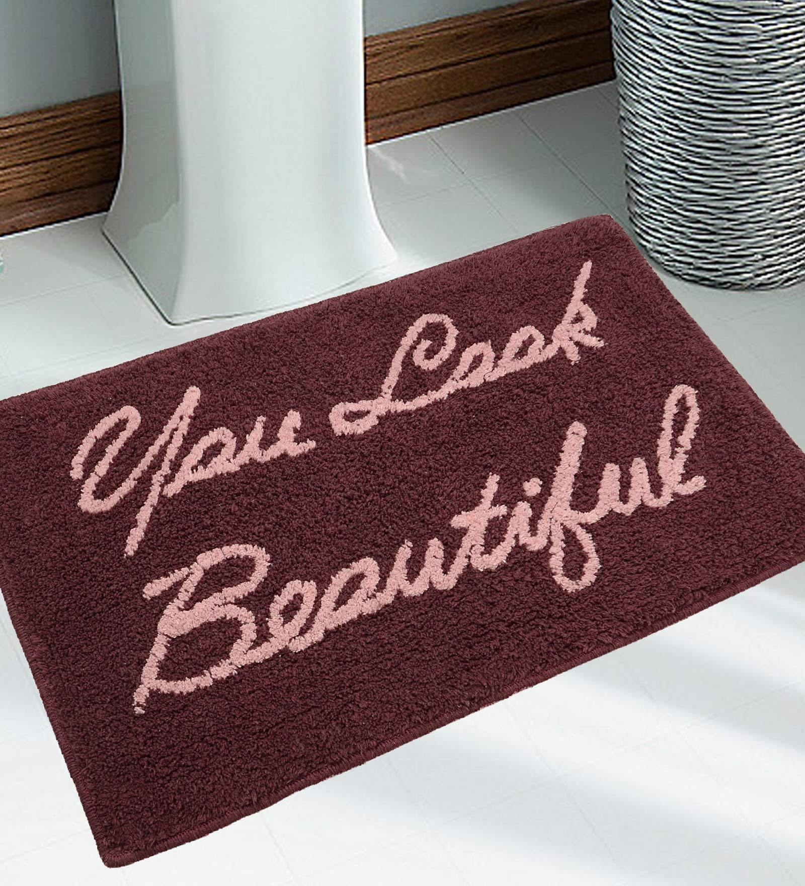 Buy Maroon Slogan Cotton 30x18 Inches Max Absorbant Bath Mat by Saral