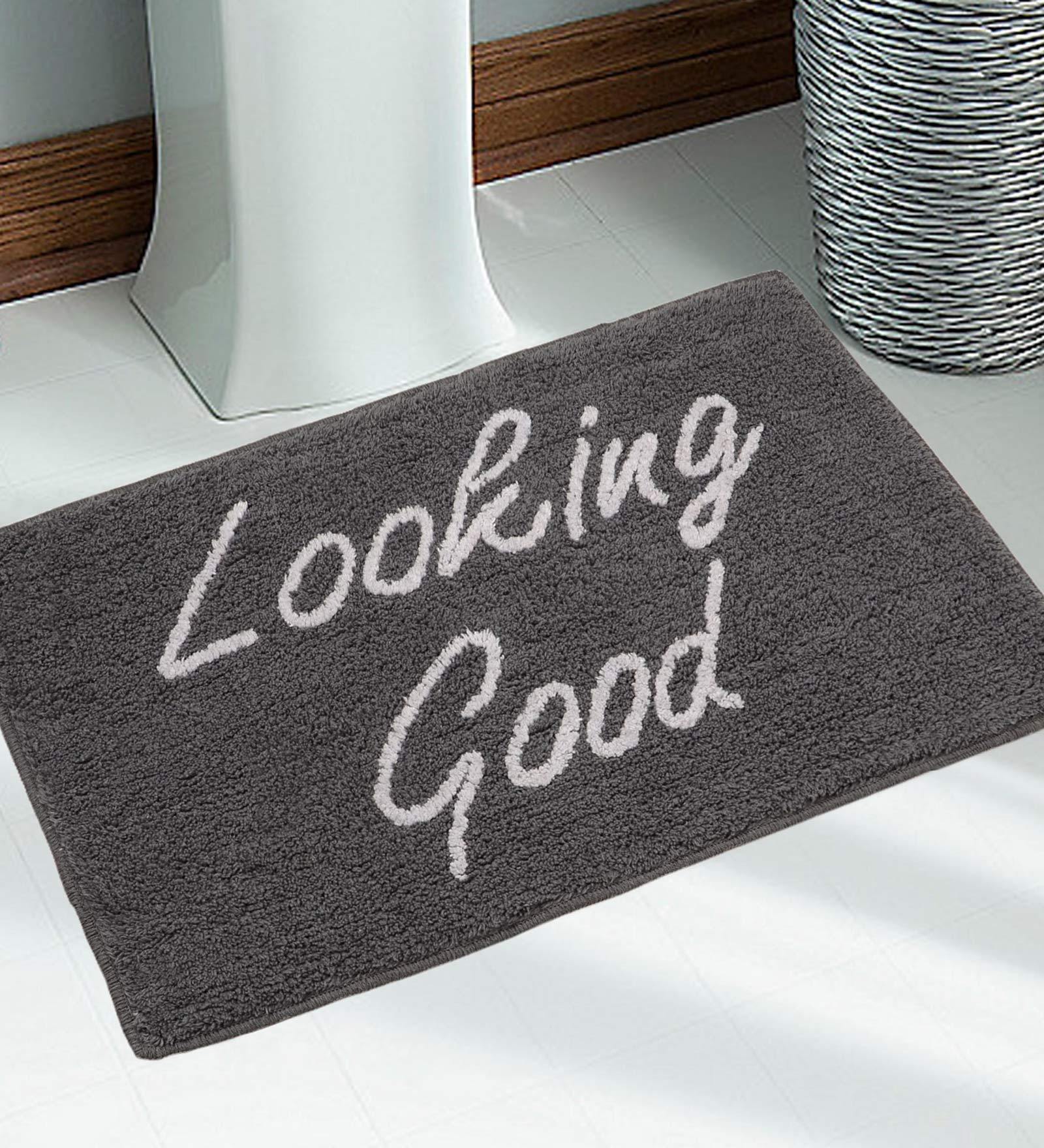 Grey Slogan  Cotton 30x18 Inches Max Absorbant Bath Mat