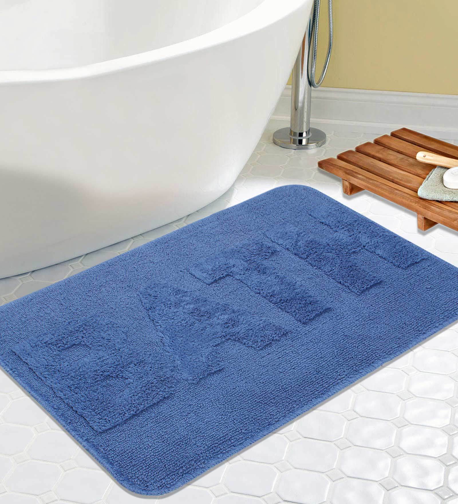 Blue Slogan  Cotton 32x20 Inches AntiSkid Bath Mat