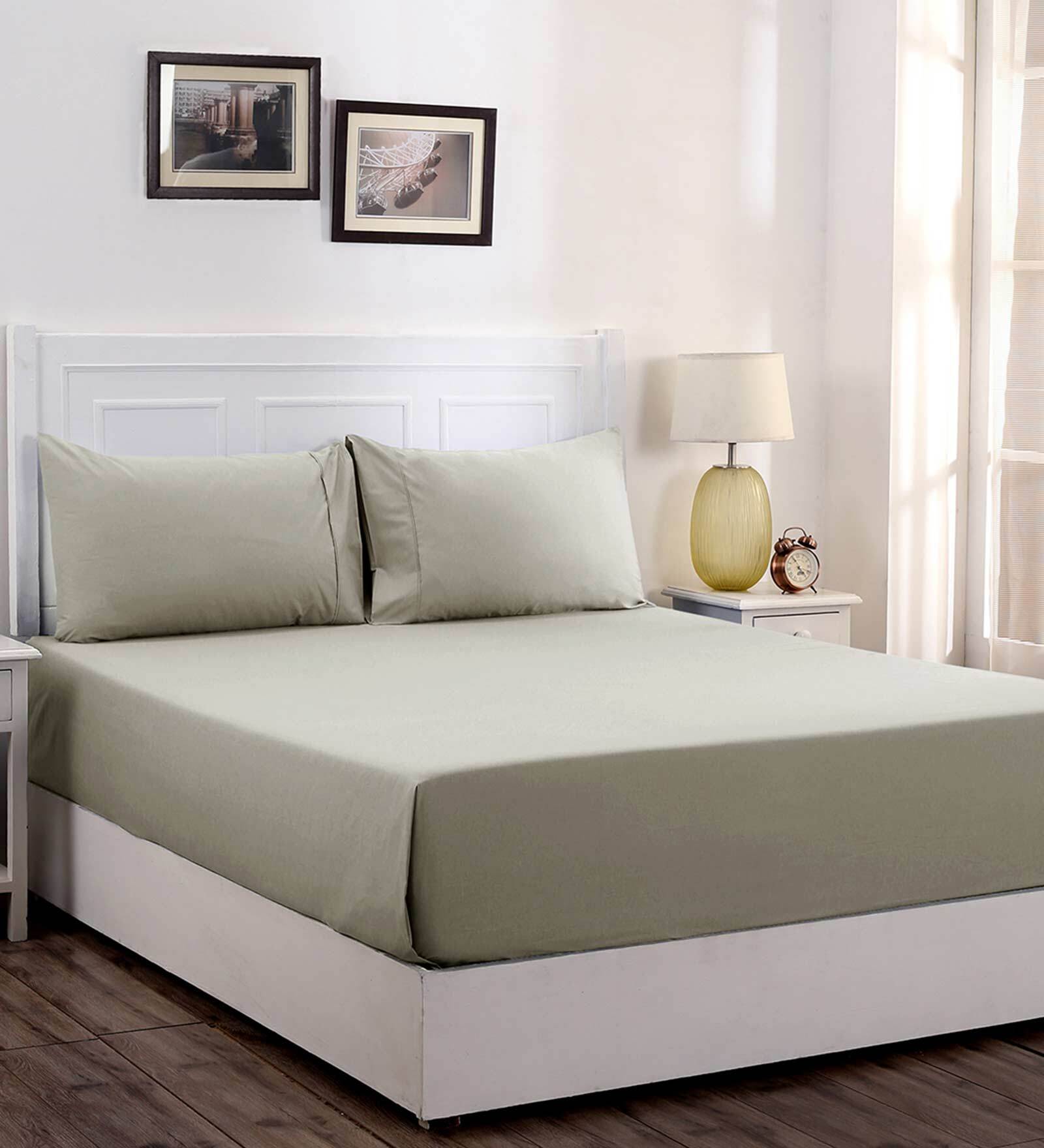 Slumber Grey Solid 200 TC 100% Cotton Single Bedsheet With 1 Pillow Cover