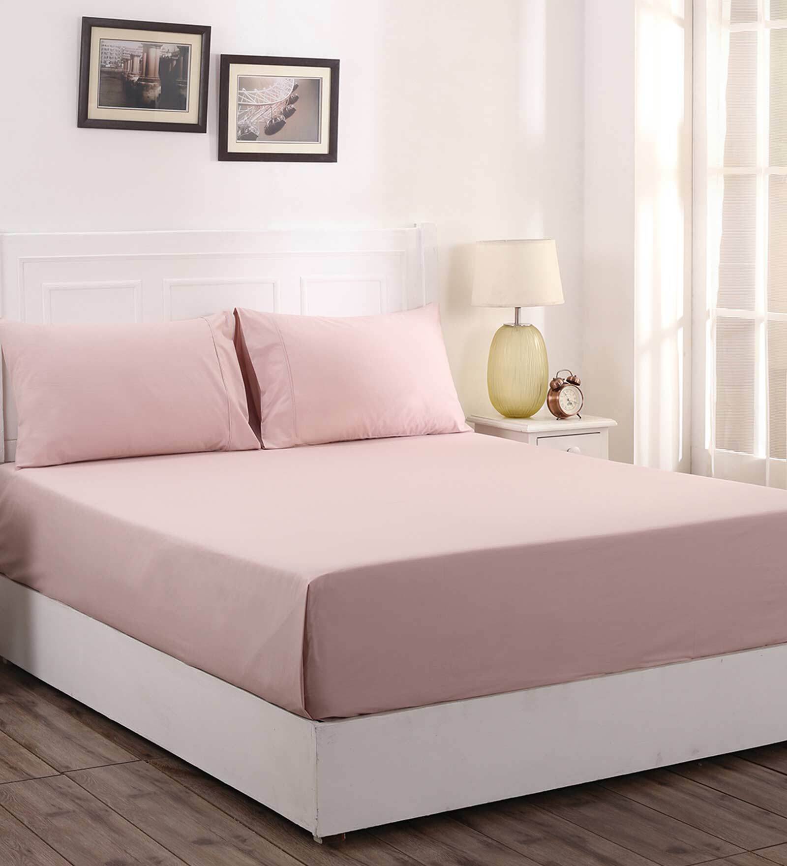 Pink Solid 200 TC 100% Cotton Single Bed Sized Bed Sheets With 1 Pillow Cover