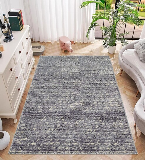 Slate Geometric Nylon 4 X 6 Feet Machine Made Carpet