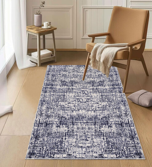 Black Abstract Microfiber 3 x 5 Feet Machine Made Carpet
