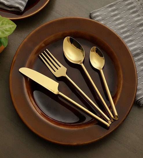 Sleek Cut Cutlery Set Gold
