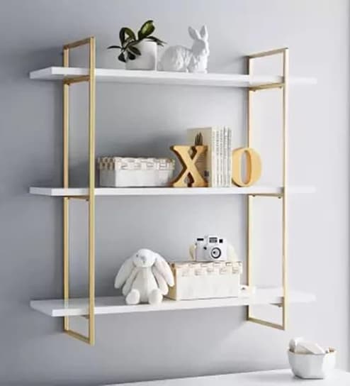 Sleek Designer Wall Shelf with Golden Metallic Frame