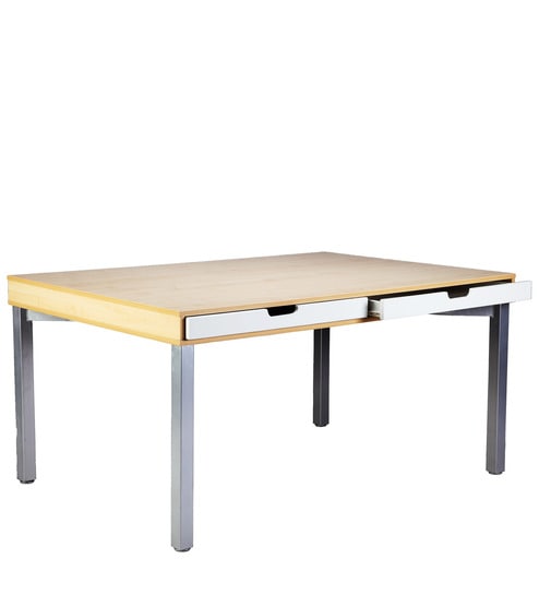 Buy Sleek Six Seater Dining Table With Drawers With Maple Finish
