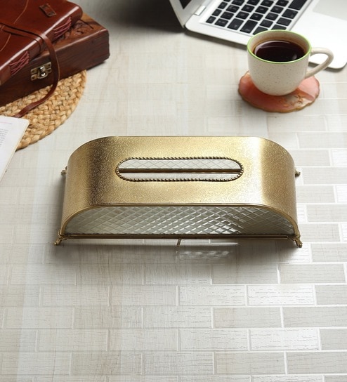 Gold Glass Sleek Diamond Crystal Napkin Box-image-10