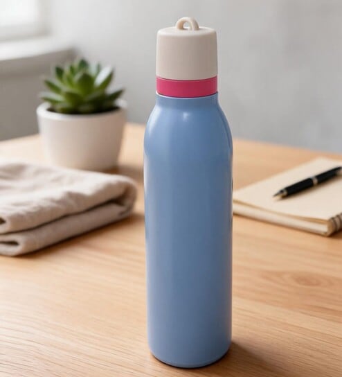 Blue Slim Fit Stainless Steel Hydration Water Bottle with Carry Loop, 750 ml