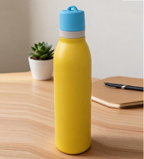 Yellow Slim Fit Stainless Steel Hydration Water Bottle with Carry Loop, 750 ml