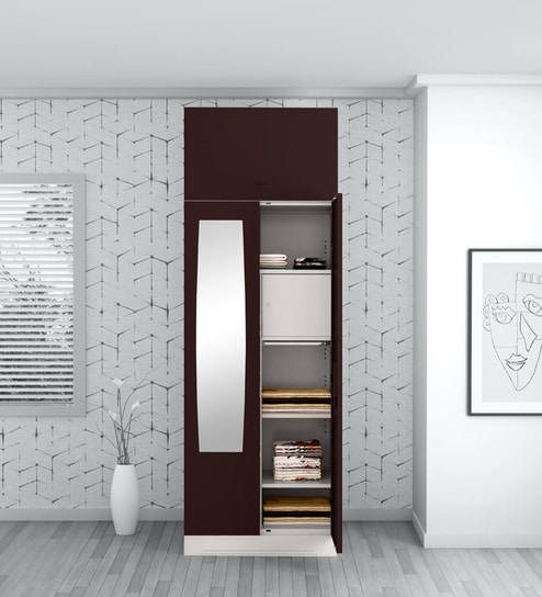 Slimline 2 Door Almirah (with Mirror) in Russet Colour