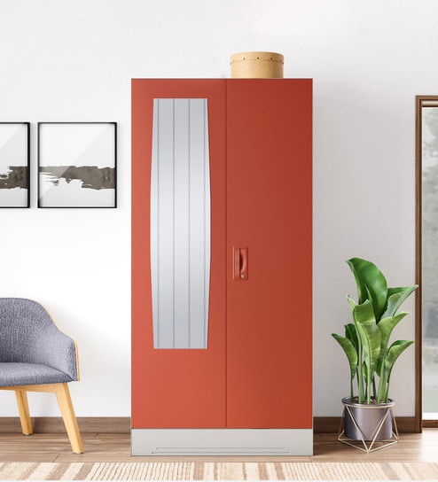 Slimline M1 Steel 2 Door Almirah in Textured Terracotta Colour With 2 Shelves