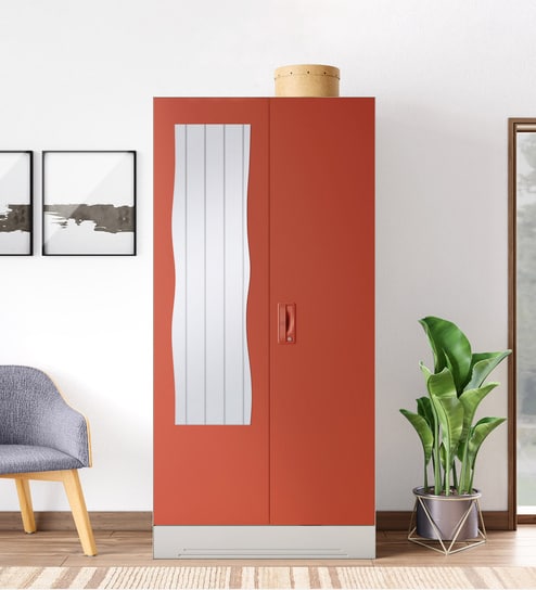 Slimline M4 Steel 2 Door Almirah in Textured Terracotta Colour With 2 Shelves