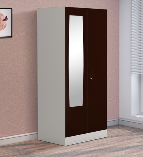 Buy Slimline Metal 2 Door Almirah With Mirror In Russet Colour