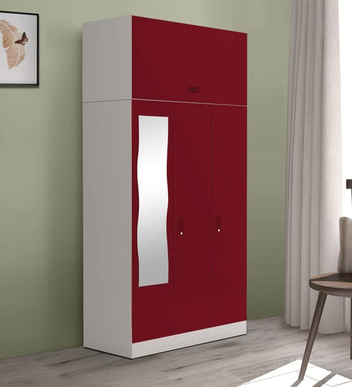 Slimline Metal 3 Door Almirah In Textured Ceremine Red Colour By Godrej Interio