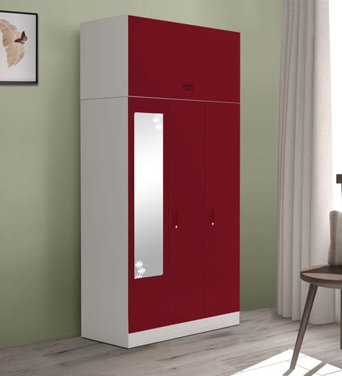 Buy Slimline Metal 3 Door Almirah In Textured Ceremine Red Colour